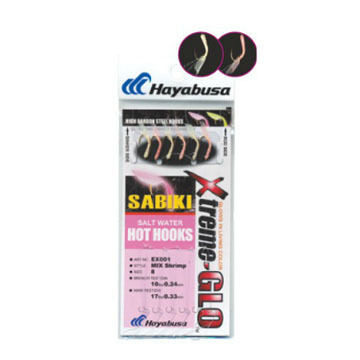 Hayabusa Sabiki Xtreme-Glo Mix Shrimp Hot Hooks Fishing Rig